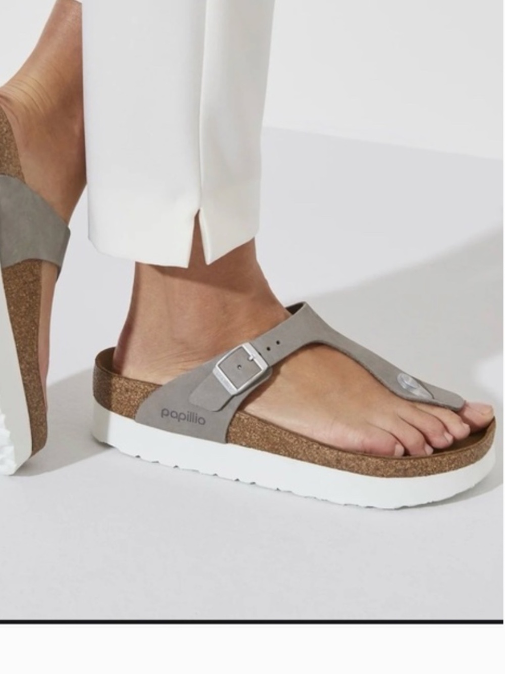 BIRKENSTOCK PAPILLIO GIZEH PLATFORM NUBUCK LEATHER DOVE GRAY Sz 36